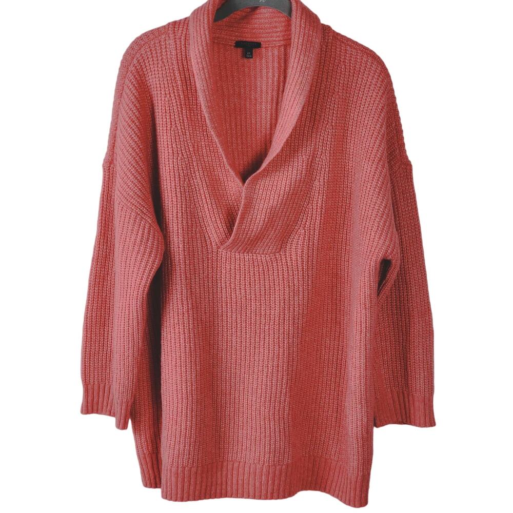 Talbots Plus-size 2X Wool-Blend Tunic Sweater Coral Shawl Collar Chunky Shaker